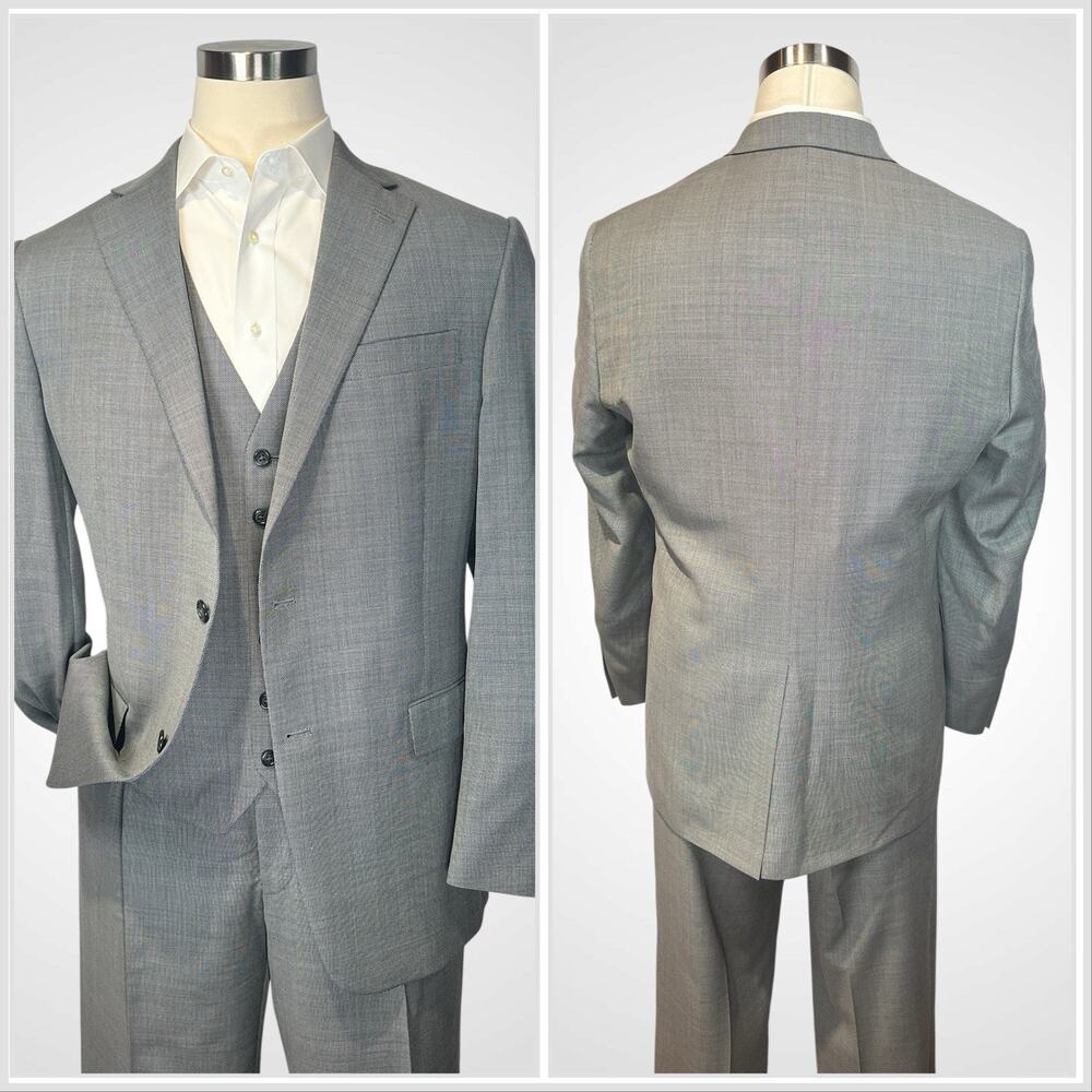 Hart Schaffner Marx 3 Piece Suit 44L 38x29.5 Chicago Fit Gray Birdseye Note - Picture 2 of 15